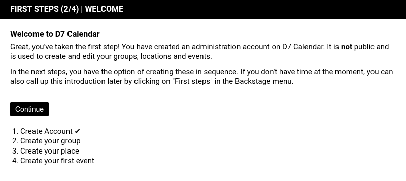 First steps welcome page listing the four steps