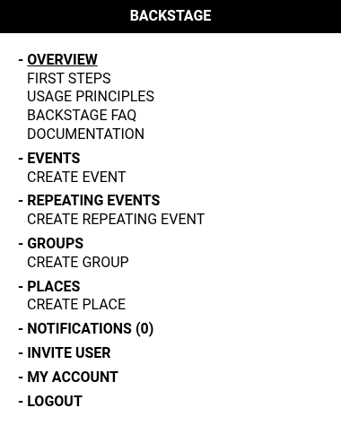 The Backstage menu