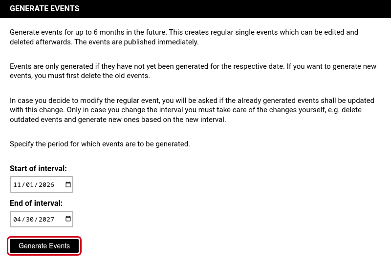 Generate Events with the start and end of the period